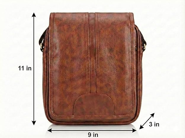 Image of Men's Leather Sling Bag Crossbody Messenger Shoulder Bag | Stylish Office Travel Side Bag with Multiple Compartments, Adjustable Strap & Secure Pockets for Daily Use