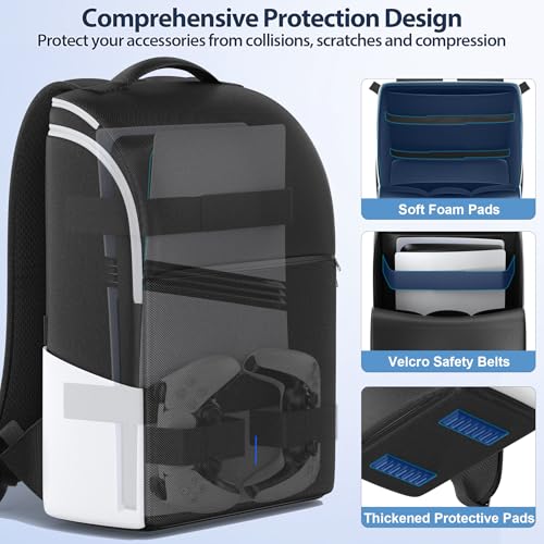 backpack for ps5 slim pro console full protection ps5 carrying case travel bag large capacity ps5 storage bag for dual controllers ps portal laptop game cards ps5 backpack with 3 cable pouch