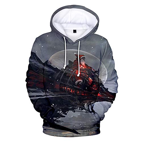 Preisvergleich Produktbild HXFAFA Kapuzenpullover Herren,Fahren eines ausländischen Raumschiffs Weihnachtsmann 3D Unisex Hoodies Freizeit Kordelzug Pullover Grau S