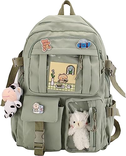 ChenLee Kawaii Backpack Rucksack Aesthetic Student Bookbags with Pin and Pendants Accessories for Teen Girls