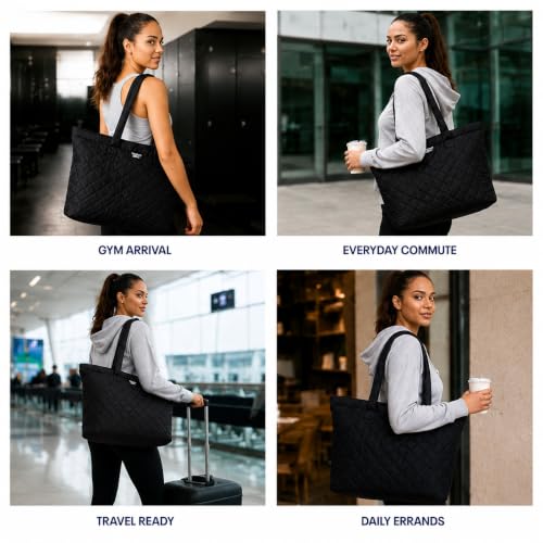 Image of Reebok Womens Tote Bag - Lightweight Carry On Puffer Quilted Tote Bag for Travel Work Travel and Daily Essentials