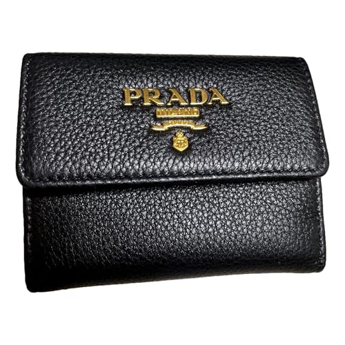 Prada Womens Vitello Grain Nero Black Bifold ID Holder Snap Wallet 1MH350