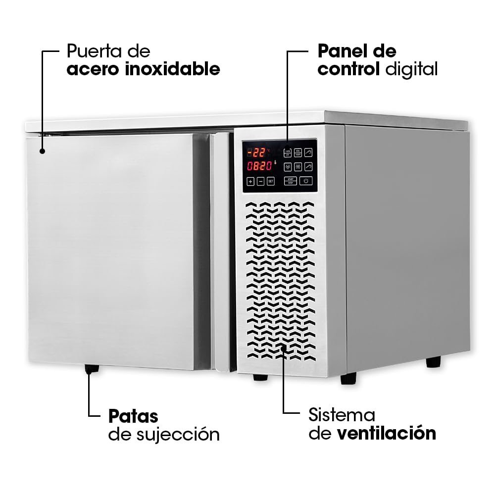 Vesta Precision Abatidor de Temperatura Compacto BF200 con Capacidad 3 Bandejas GN 1/2 | Hasta 7kg de Producción | Arcón Congelador para Enfriar y Congelar Alimentos en Tiempo Reducido
