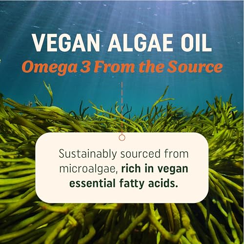 Vegan Omega 3 Algae Oil | Plant Based DHA EPA | Sustainably Sourced, No Carrageenan, Non GMO | Heart, Brain, and Eye Health | Fish Oil Alternative | Algae Omega 3 Supplement | 60 Softgel Capsules - Image 3
