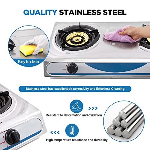 Propane Gas Stove 2 Burner Gas Stove with Removable Leg Stand Portable