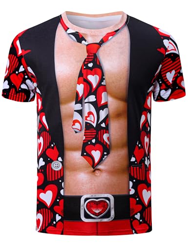 COSAVOROCK Camiseta de San Valentín Hombre Disfraz Estampado Muscle, Rojo, L