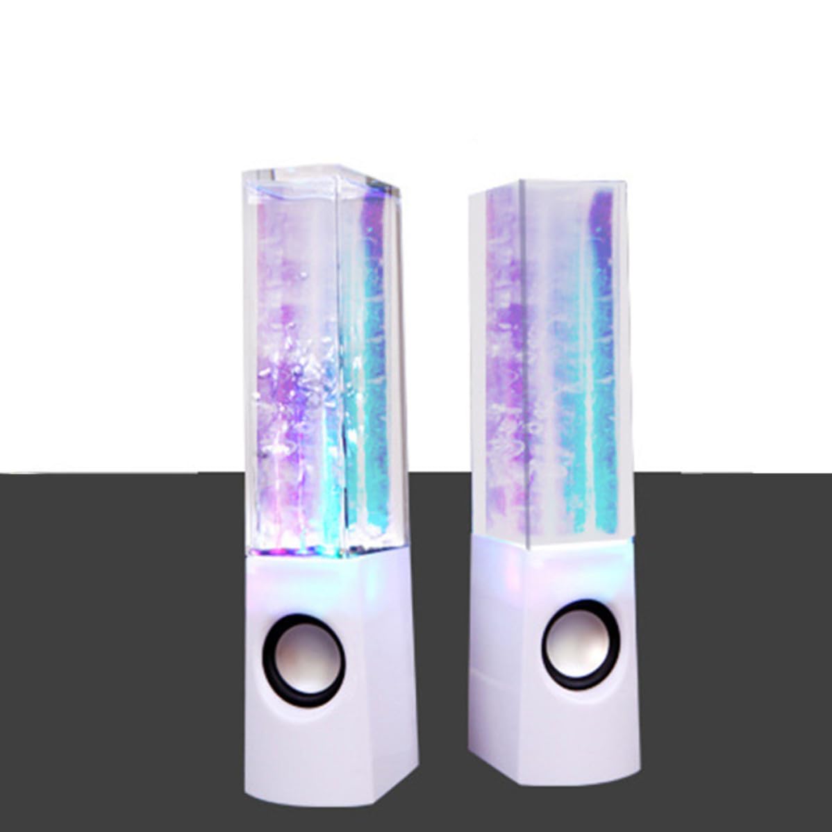 Altavoces de Fuente Musical para PC y Portátil Luces LED Integradas, Diseño Blanco en Abs y Acrílico, Potencia 2x3w para Fiestas y Actividades