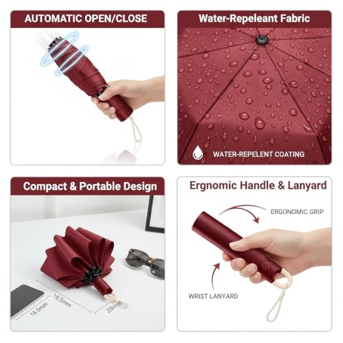 Image of Owme UV Umbrella for Women, Mini Folding Portable 3-Fold Umbrellas | Auto Open & Close for Rain and Sun Protection, Anti-Slip Handle | Windproof Umbrlla for Bedroom, Living Room,Entryway -