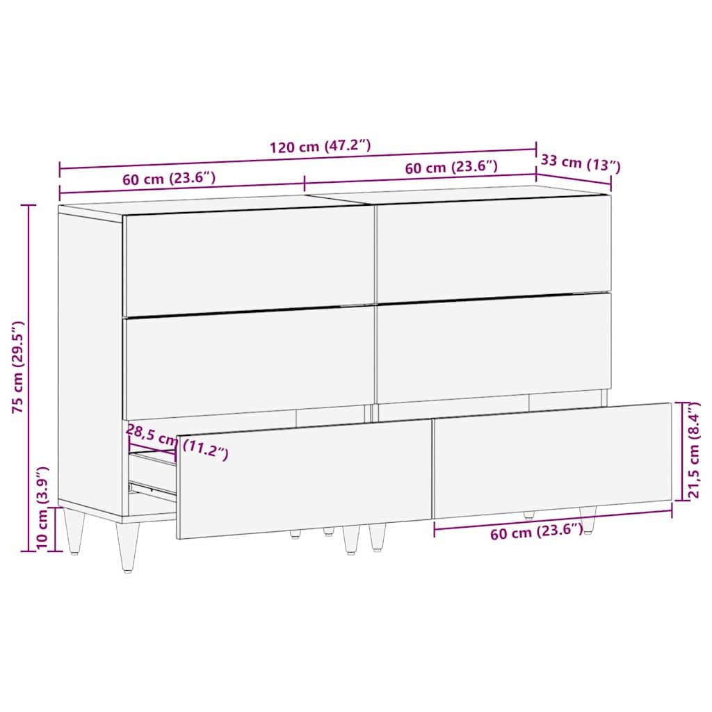 vidaXL Zestaw Komód 2 pcs Brązowy 60 x 33,5 x 75 cm Drewno z mango, Współczesna szafka boczna, z drewna mango, funkcjonalny mebel, prostokątny akcent do salonu, trwała konstrukcja