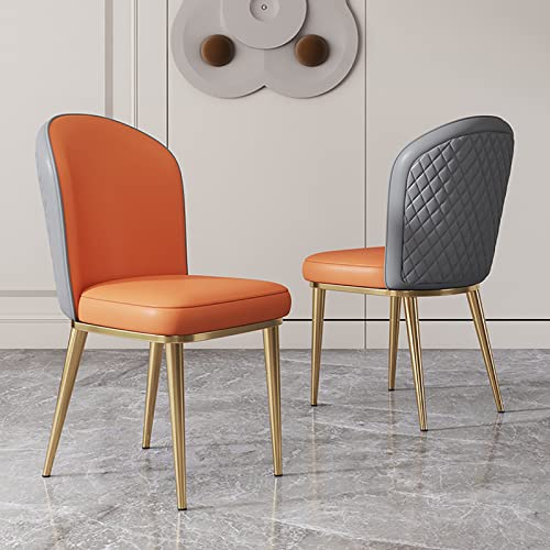 Moderno juego de 2 sillas de comedor cómodas tapizadas con piel sintética de mediados de siglo con patas de metal y respaldo curvado, silla de sala de estar sin brazos, color naranja, 47 x 47 x 87