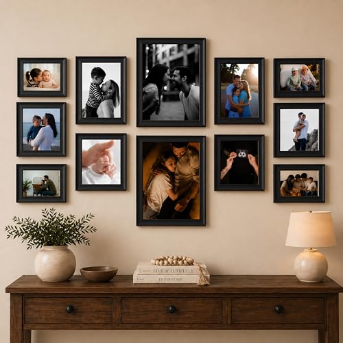 Image of Art Street Wooden Wall Photo Frame Collage Set for Living Room Decor | Multi Picture Frames Gallery Set for Family Photos | Wall Hanging Frame Set for Home, Bedroom, Hallway Decoration (Black)