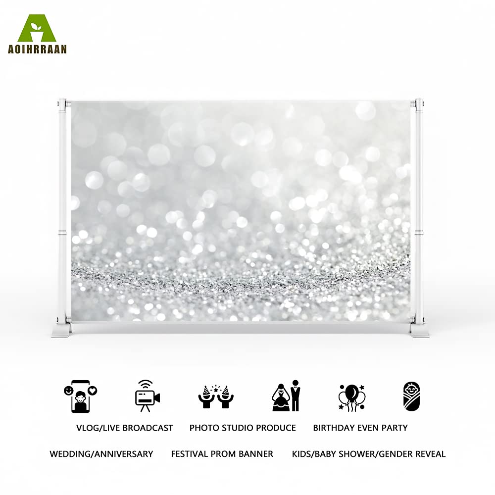 Aoihrraan 3x2m Argento Glitter Sfondo Brillante Paillettes Macchie Astratto Sfocato Bokeh Aloni Fotografia Sfondo Ballo Di Fine Anno Festa Bambini Compleanno Neonato Bambino Doccia Foto Prop
