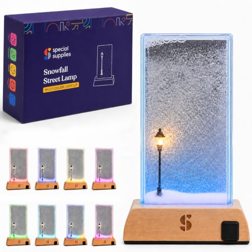 Special Supplies Soft Snowfall Glow Lamp with 3 Color LED Modes Sensory Night Light with Floating Snow Effect Acrylic Mood Lamp with Wooden Base for Bedroom Desk Office Relaxation Decor (EU)