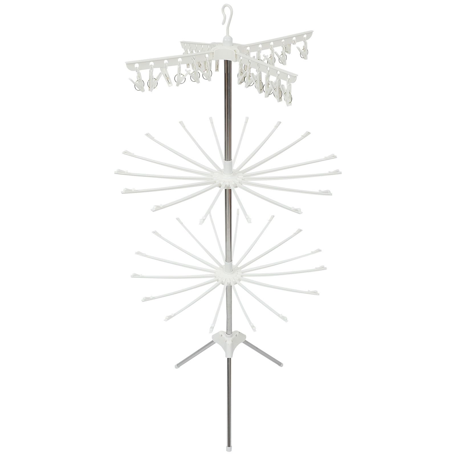 Beaupretty Tendedero Plegable para Ropa, Secadora de Ropa Plegable Giratoria 360°, 32 Varillas, Aleación y Abs, Blanco, Antideslizante y Resistente al Viento para Balcón