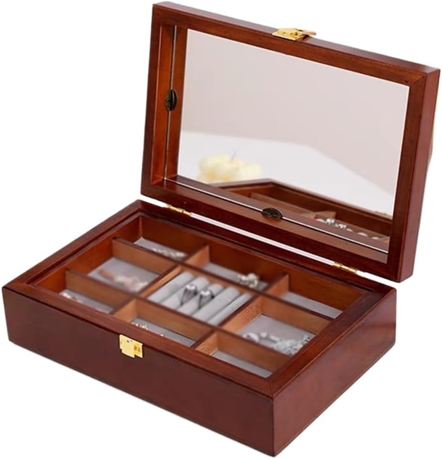 Solid Wood With Lock Wooden Jewelry Box European Dowry Storage