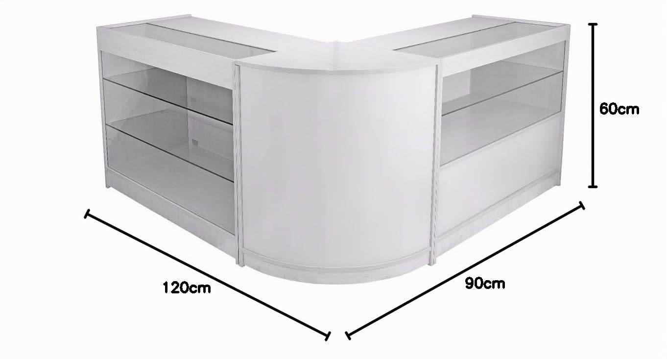 MonsterShop Pégase Shop Ensemble de comptoirs et vitrine en verre blanc brillant, protection UV, melamine MDF