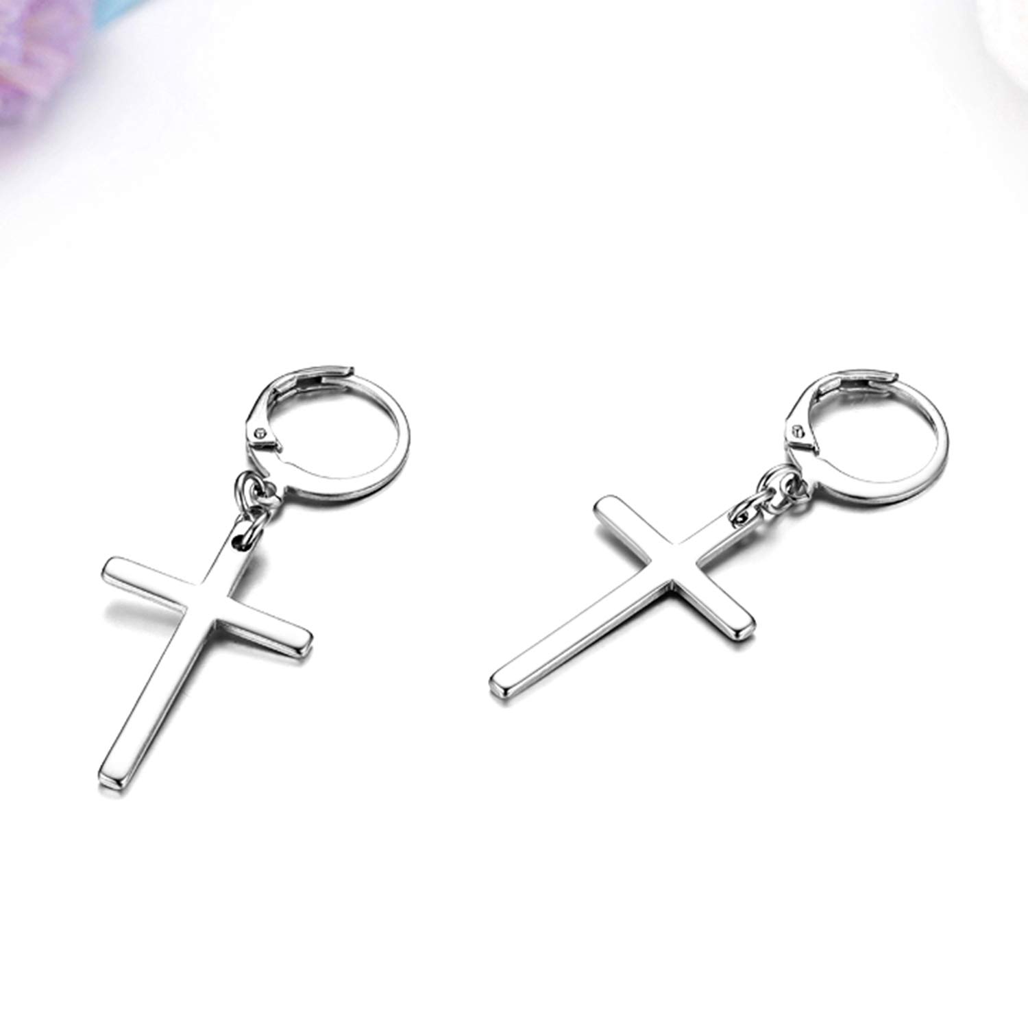 Pendientes largos de acero inoxidable forma de cruz plateado negro dorado para hombre mujer