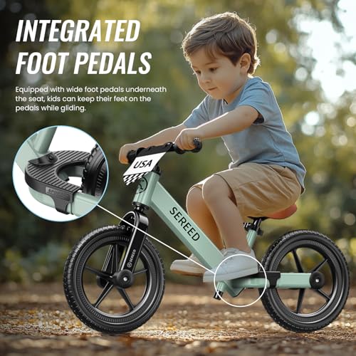 Image of SEREED Toddler Balance Bike 2 Year Old, No Pedal Kids Bicycle Toys for 2-5 Years Old, Tool-Free Adjustment, Customize Plate with Stickers, Gift for 2-3 Boys Girls (Mint Green)