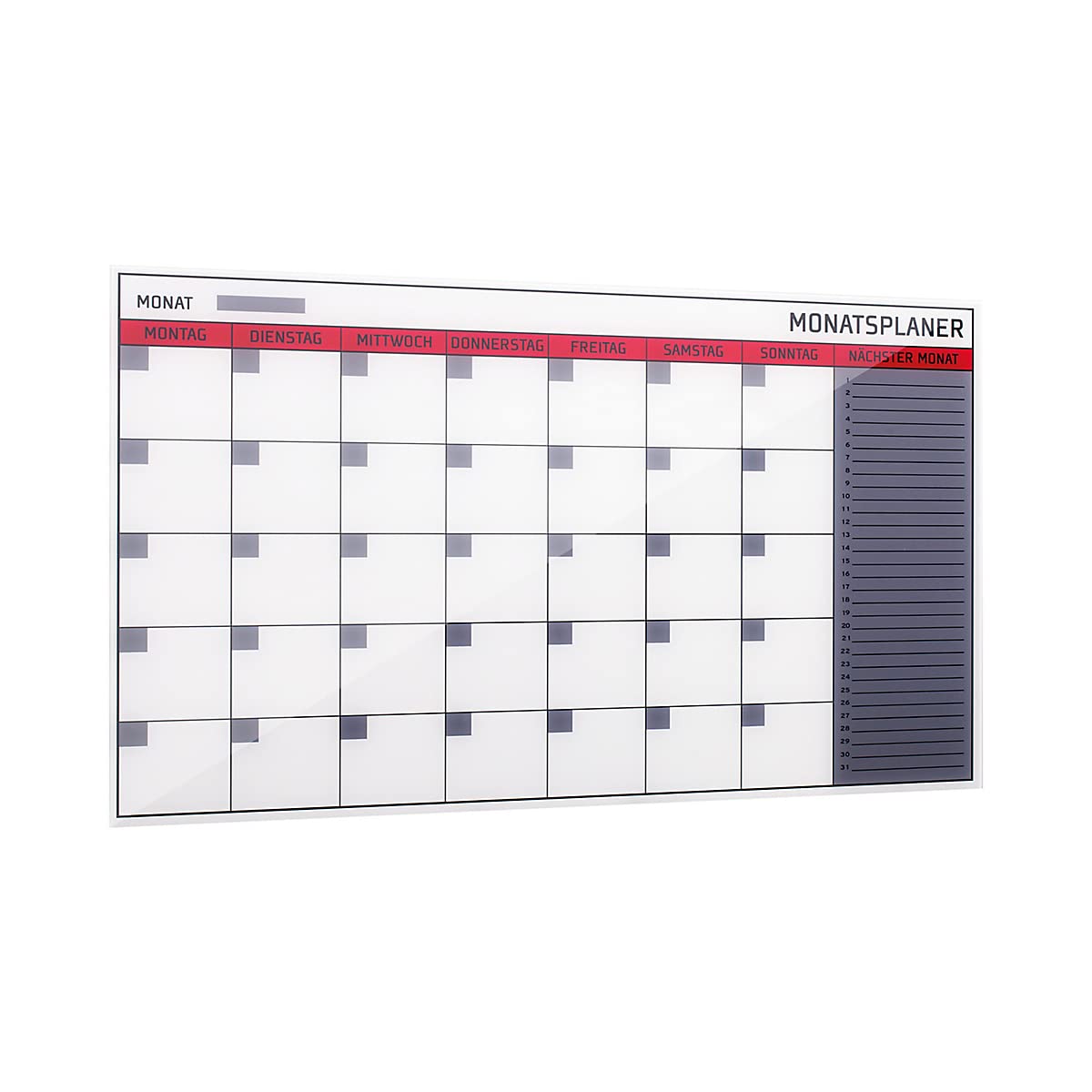 Bi-Office Glas Monatsplaner, Magnetisch, Rahmenlos, 78 x 48 cm
