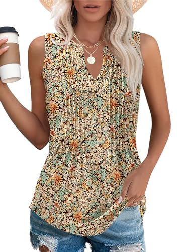 Micoson Womens Tank Tops Sleeveless V Neck Pleated Summer Blouses Loose Casual T Shirts