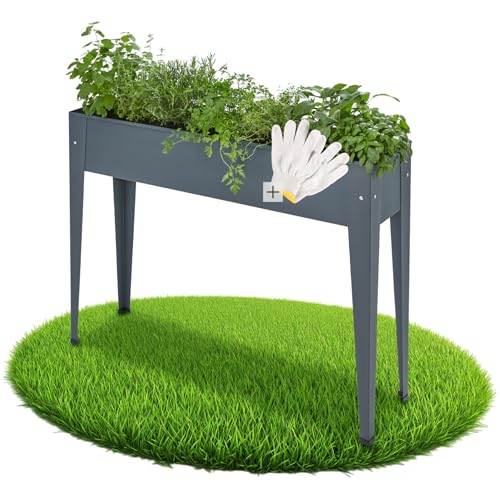 tectake® Hochbeet Metall, 98,5 x 26 x 82,5 cm, Blumenkasten Balkon und Garten, als Frühbeet, zur Anzucht, als Mini Gewächshaus, als Kräuterbeet, Gemüsebeet, Blumenbank mit Ablauföffnung - anthrazit