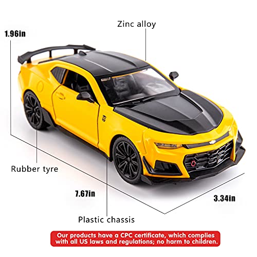 Image of BDTCTK 1 /24 Bumblebee Car Model Toy Zinc Alloy Casting Pull Back Car Sound and Light Toys for Kids Boy Girl Gift (Yellow)