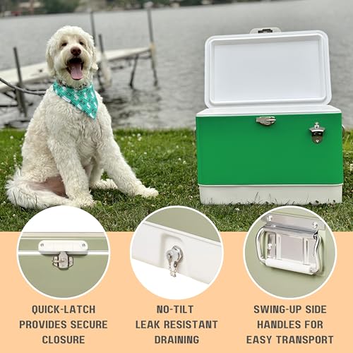 Image of FSE Hard-Sided 54 Qt. / 80 Can Metal Cooler | Durable outdoor beverage cooler with latch closure, bottle opener and side handles. Ideal for picnic or tailgate use