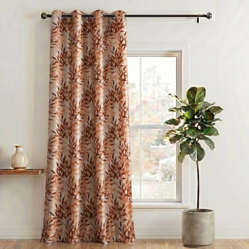 Image of Home Sizzler 1 Piece Floral Flow Grommet Polyester Window Curtains - 6 Feet, Rust Brown