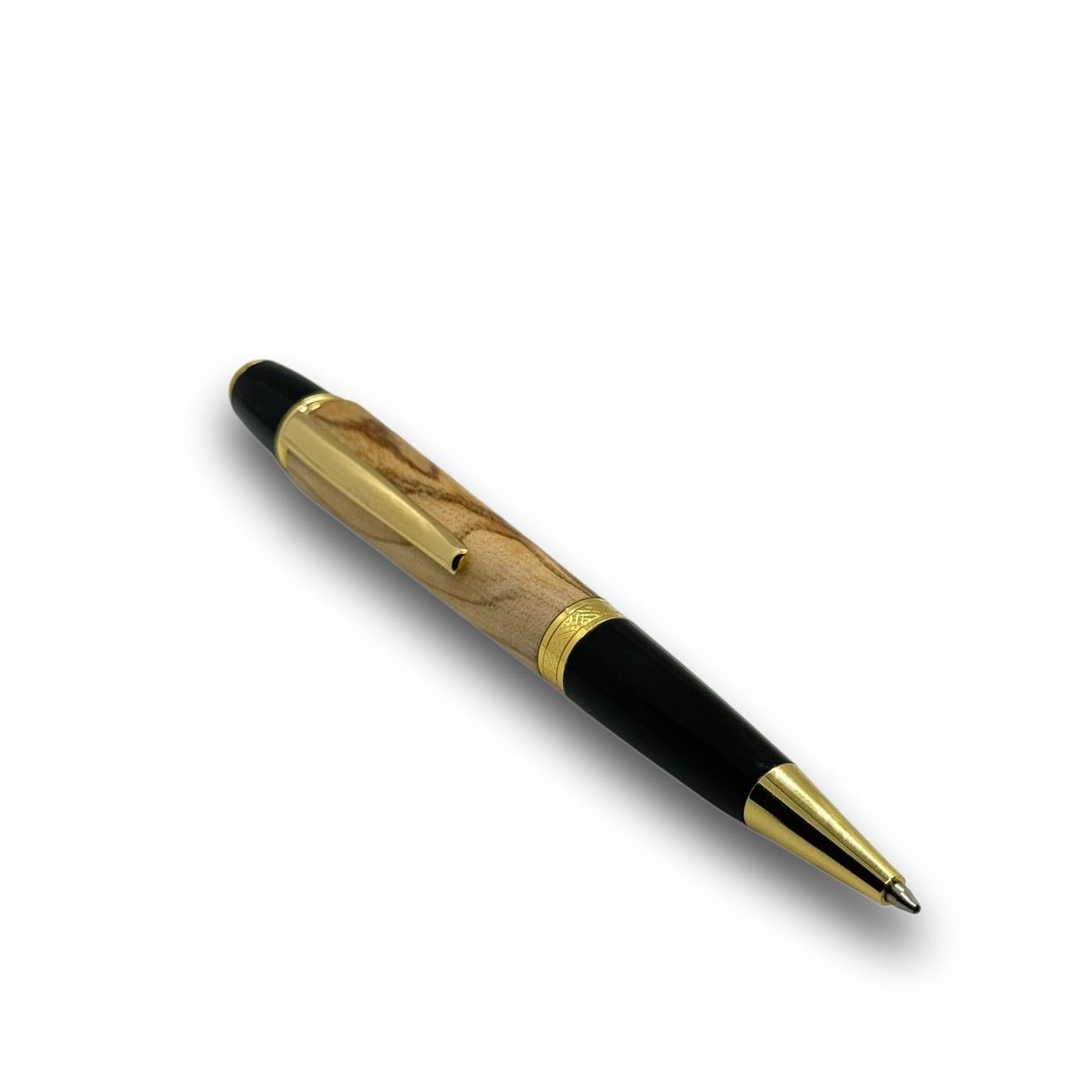 LN Roma Tintenroller und Kugelschreiber, Großraummine, schwarze Tinte, handgefertigt, elegant, Geschenkbox (Gold-Olivenholz)