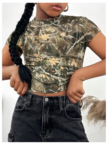 Girl's Camo Graphic Tees Short Sleeve Crew Neck Casual Crop T Shirt3