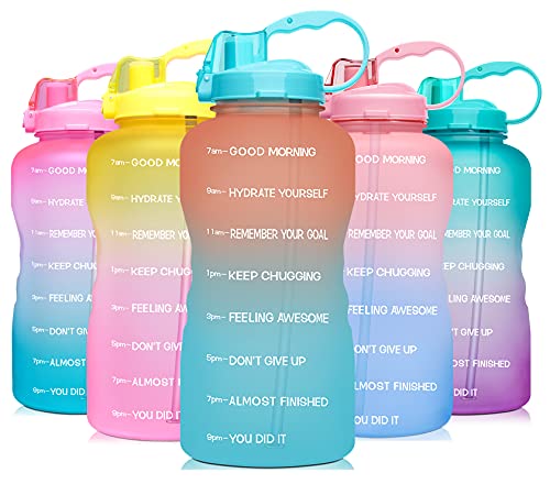 Venture Pal Large 1 Gallon/128 OZ (When Full) Motivational BPA Free Leakproof Water Bottle with Straw & Time Marker Perfect for Fitness Gym Camping Outdoor Sports-Orange/Green Gradient