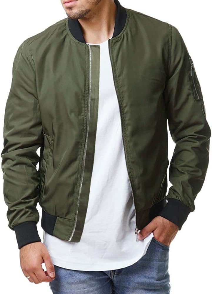 EnjoybuyMens Bomber Jacket Casual Zip Up Lightweight Varsity Slim Fit Windbreaker Softshell Spring Sportswear Jackets Coat