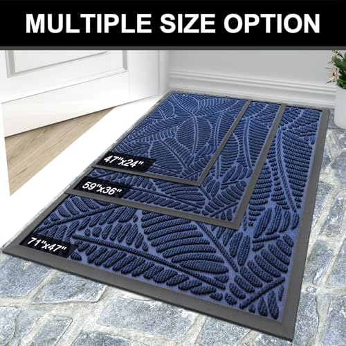 Colorxy Waterproof Doormat, Sturdy Natural Rubber Front Indoor Mat, Non Slip Low Profile Indoor Outdoor Door Mats, Stain and Fade Resistant Floor Mat, Easy Clean Patio Entrance Mat, 59''x36'', Navy