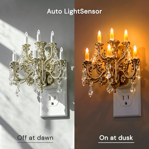 Image of L LOHAS LED Night Lights Plug into Wall,Crystal Chandelier Candle | Nightlight with Dusk to Dawn Sensor,Brightness Adjustable,Amber,Rotatable Plug for Bathroom,Hallway,Kitchen