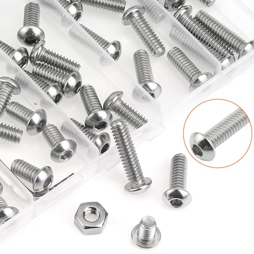 Image of HELIFOUNER 62 Pieces 1 /4-20 x 3 /8 inch 1 /2 inch 5 /8 inch 3 /4 inch 1 inch, Button Head Socket Cap Screws Bolts Nuts Kit, Coarse Thread, Fully Machine Threaded, 304 Stainless Steel