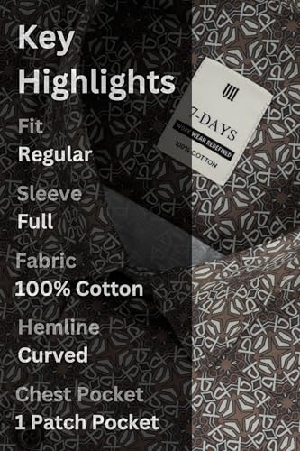 Image of 7-DAYS Men's Premium Formal Printed Shirt - 100% Cotton, Regular Fit, Full Sleeves, with Pocket - Stylish for Special Occasions.