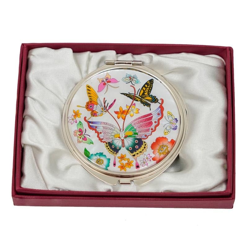 February Mountain Mother of Pearl Compact Mirror – Dual Magnification Gift for Women, Mom, Sister – Birthday or Christmas Idea (1, Colorful Butterfly on White Background)