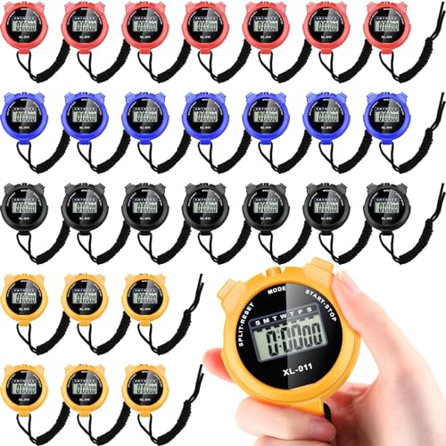 Kanayu 28 Pcs Digital Stopwatch Timer Sports Digital Stopwatch Shockproof Large Screen Handheld Stop Watch with Lanyard Date Time Alarm Function for Coach Swimming Running Sports Train(Colorful)