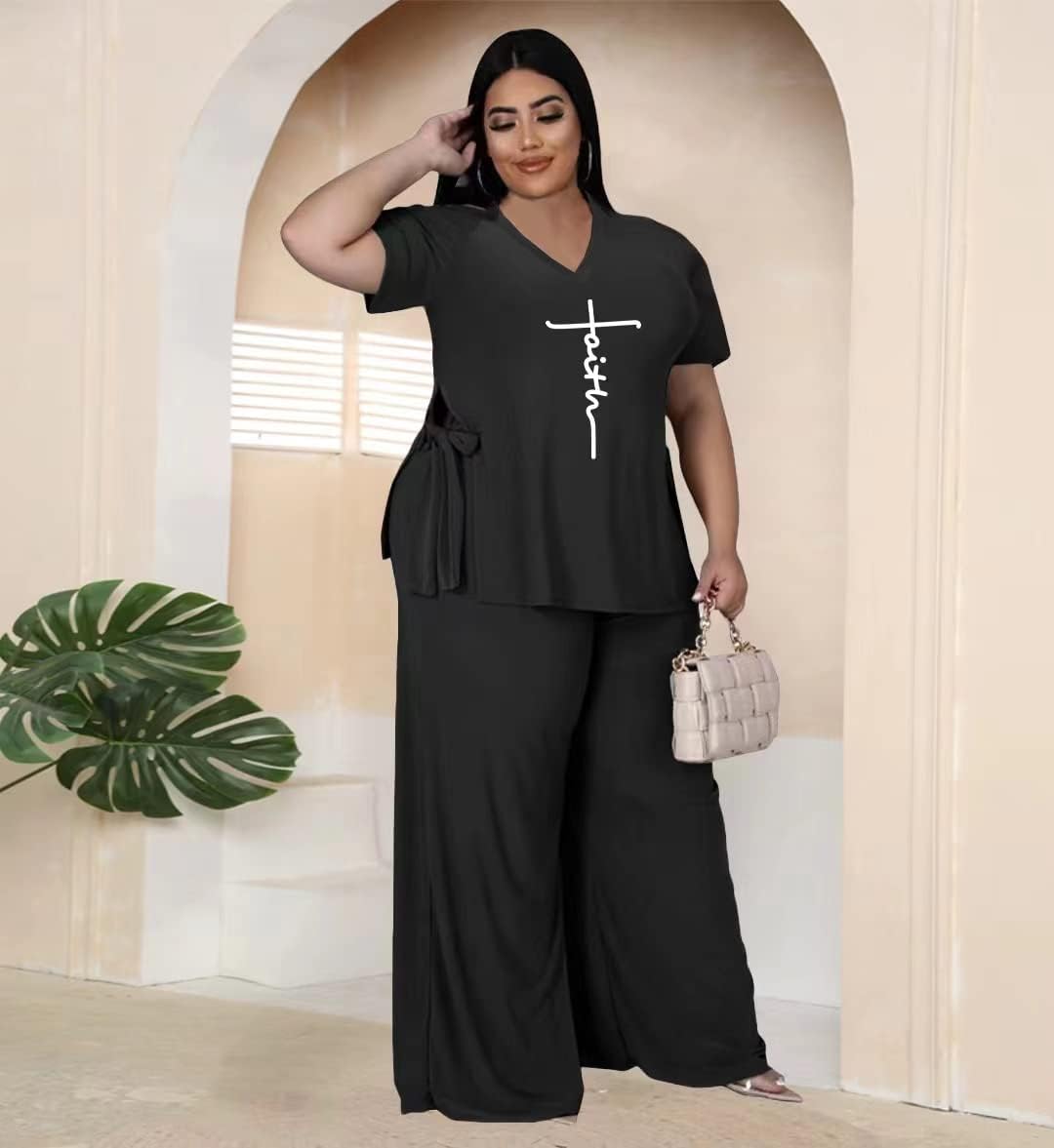 Plus Size 2 Piece Outfits for Women Pants Sets Sexy Elegant Long Sleeve Split Shirt Bodycon Casual tracksuits - Image 2