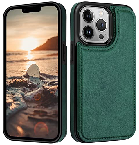 Mmhuo For Iphone 13 Pro Case Wallet Magnetic Back Flip Case For Iphone 13 Pro Case For Women Girls With Card Holder Protective Case Phone Case For Iphone 13 Pro 6.1 Inches (2021),Dark Green #TOP5