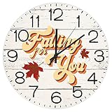Falling for You Wall Clock Maple Leaves Vintage Fall Wood Clock Battery Operated Quartz Silent Non-T