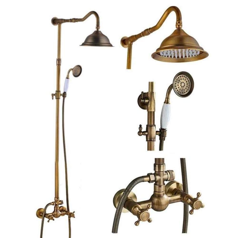 Robinetterie de douche en laiton antique mural avec mitigeur et douchette F01.1