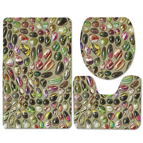 Badematten Set 3 teilig,Toilettenmatte Set,3er Badgarnitur Badezimmer Matte Set Dusch Bade Matte Vorleger Teppich 3D…