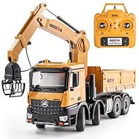 YAZHIYI 26CH Remote Control Dump Truck, 4 in 1 RC Dump Truck Wood Grabber Toy, Heavy Duty Construction Toys Vehicle, Birthday Gifts Ideas for Kids Adults, 1/14 Scale Trucks