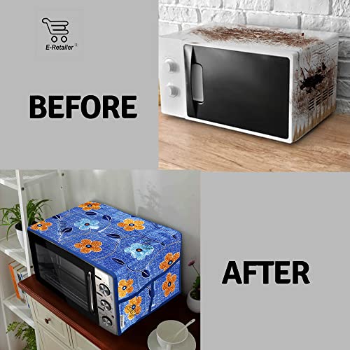 Image of Polyester 3-Layered Microwave Oven Top Cover With 4 Utility Pockets Suitable for Upto 30 Liter (Color- Blue, Size-36x14 Inches)