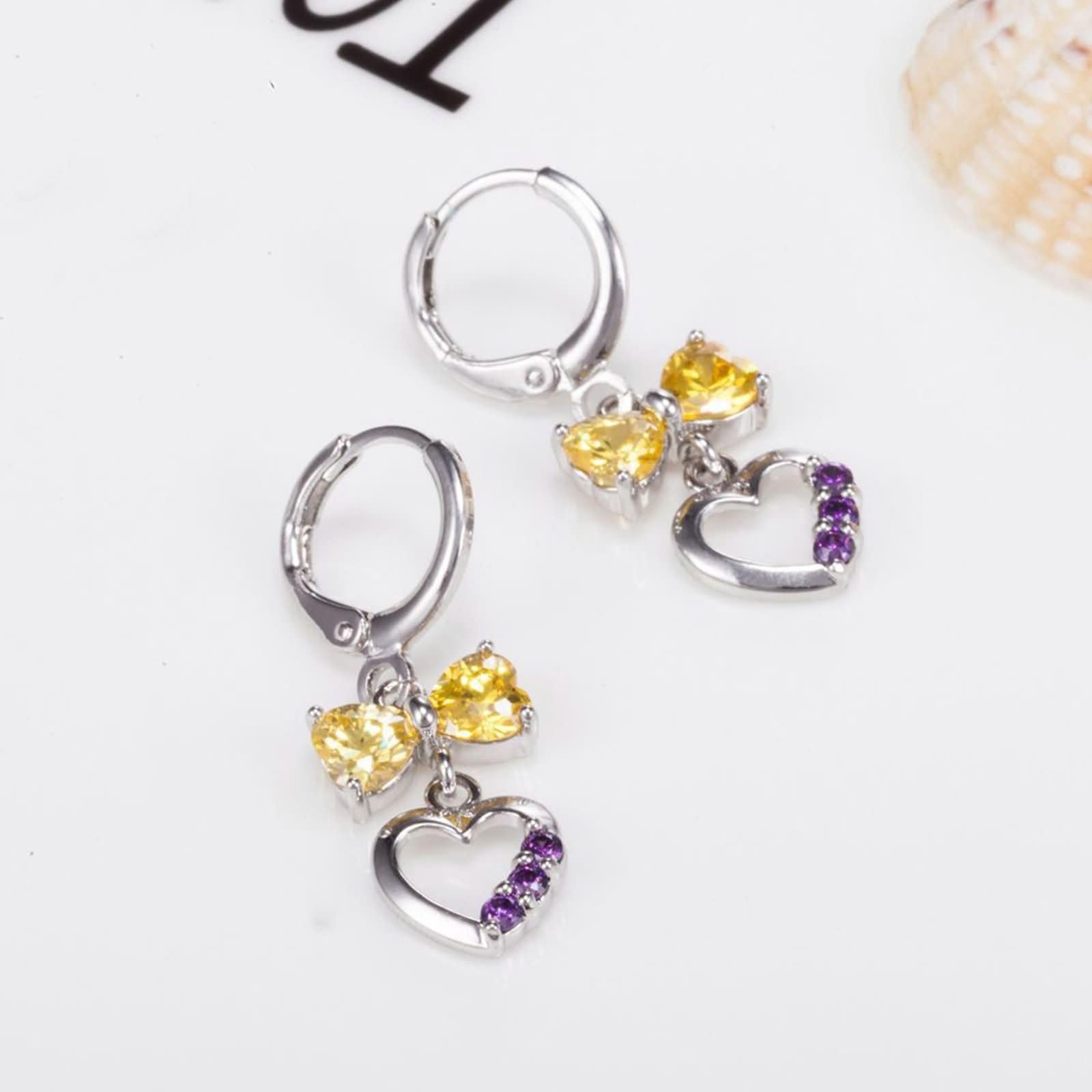 Weißgold Ohrringe Hochzeit 9K / 14K / 18 K Damen, Schleife und Hohl Herz mit Moissanit, Frauenohrringe Gold