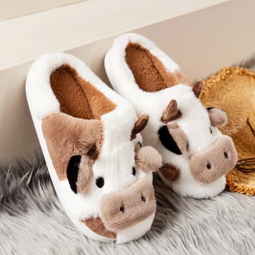 Cute Cow Animal Print Slippers for Women - Beige, Flat, Open Toe, Lightweight, Casual, All Seasons4