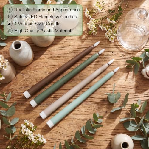 Image of Handepo 48 Pack Flameless LED Taper Candles Battery Operated, Boho Colors | 11 Inch Realistic Flickering Candlelights Plastic Last Long Window Candlestick for Halloween Christmas