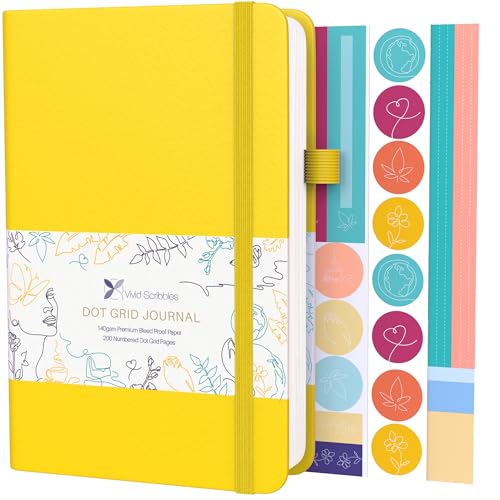 Vivid Scribbles Caderno pontilhado – Papel branco grosso de 140 g/m² – 200 páginas numeradas para di
