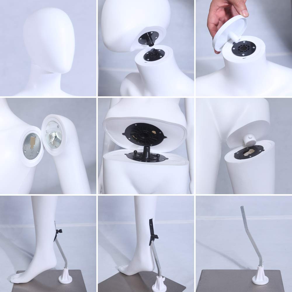 FC-7W Mannequin de vitrine féminin, blanc mat, sans visage, bras et tête, rotatif à 360°, mannequin de vitrine pour femme, mannequin d'œuf (féminin FC-7W)